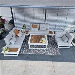 ICM garden lounge muebles de jardín Cannes aluminio teca blanco Conjunto de módulos lounge ICM garden lounge muebles de jardín Cannes aluminio teca blanco Conjunto de módulos lounge