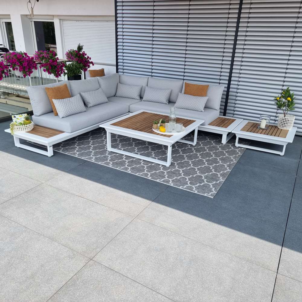 garden lounge garden furniture Cannes aluminium Teak white Lounge module set