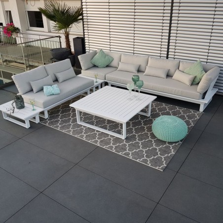 Salón de jardín muebles de jardín conjunto de módulo de salón blanco de aluminio de St. Tropez sofá exterior esquina redonda Salón de jardín muebles de jardín conjunto de módulo de salón blanco de aluminio de St. Tropez sofá exterior esquina redonda
