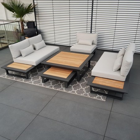 ICM garden lounge muebles de jardín Cannes teca aluminio antracita Conjunto de módulos lounge ICM garden lounge muebles de jardín Cannes teca aluminio antracita Conjunto de módulos lounge